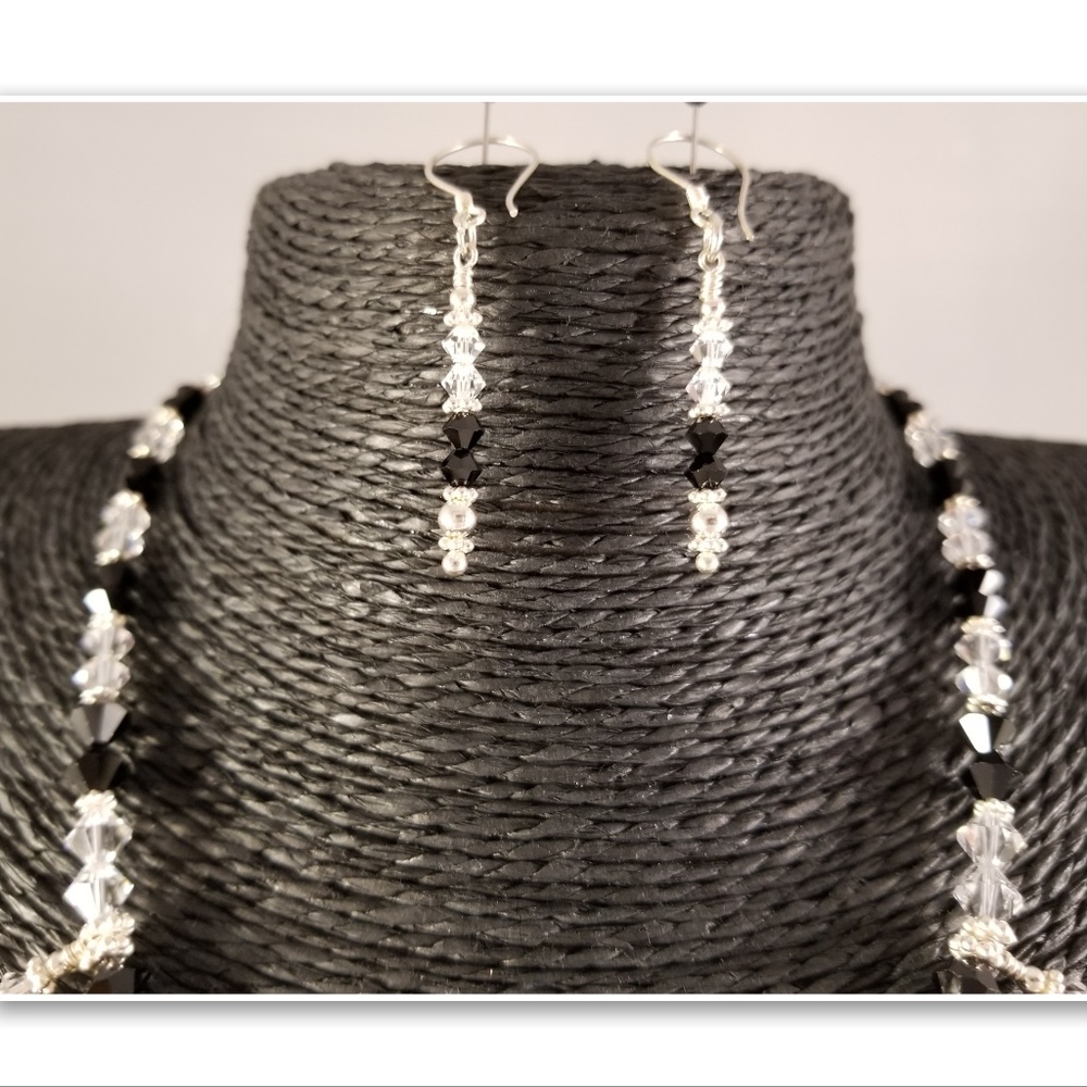 Black and Clear Swarovski and Sterling Silver Set - Picture 2 of 8